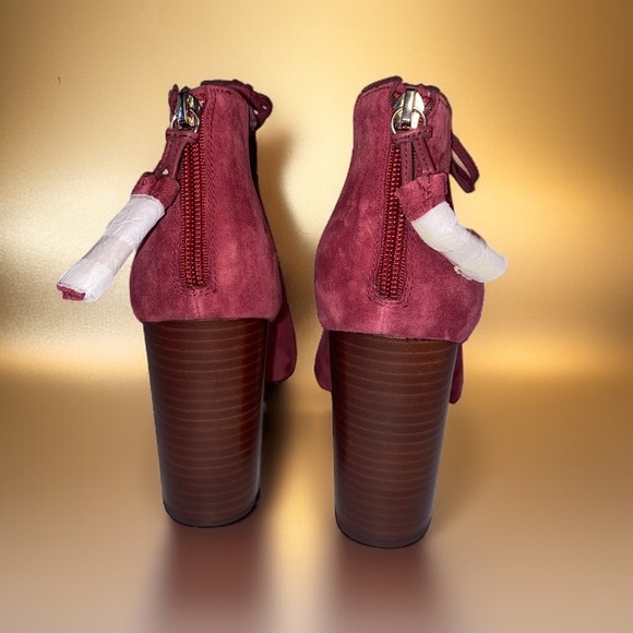 Womens Burgundy Suede Open-Toe Block Heels W/ Back Zipper - Size 10 - Picture 6 of 16